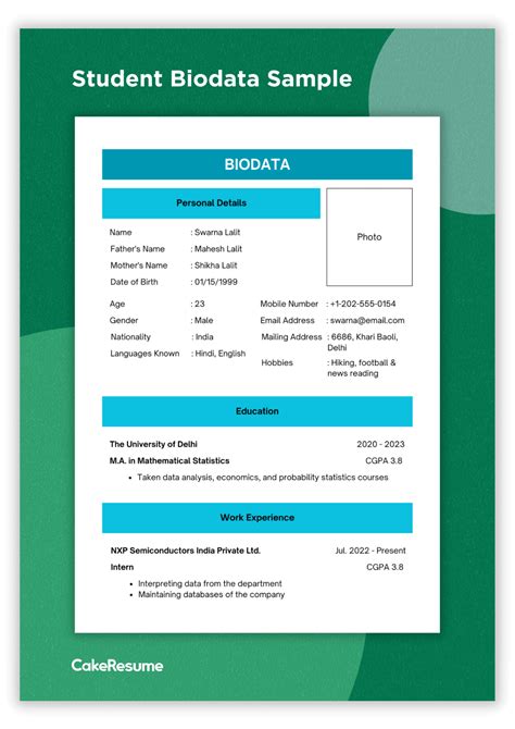 What Is A Great Biodata For Students How To Create One Cakeresume