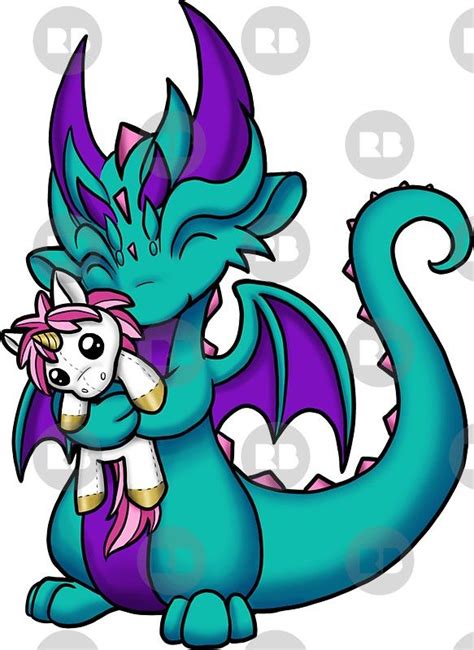 Dragon With Unicorn Plushie Sticker By Rebecca Golins Cute Dragon