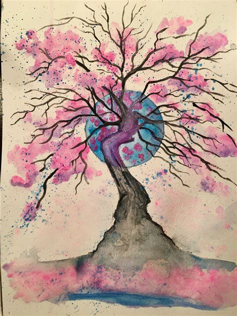Painting a cherry blossom tree with acrylics and cotton swabs. Watercolor cherry tree (With images) | Original artwork ...