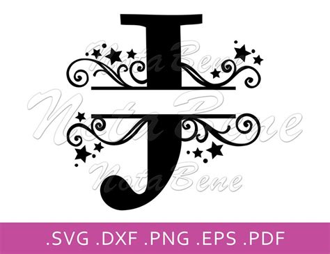 J Split Monogram Svg Elegant Split Letter J Svg Swirls Stars Etsy