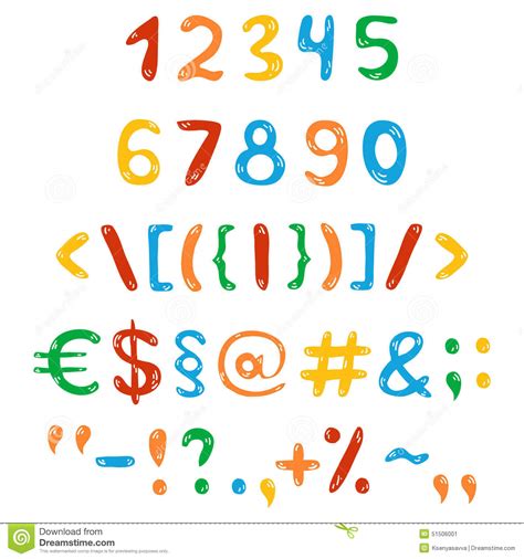 Rainbow Numbers And Symbols Stock Vector Illustration Of Colorful