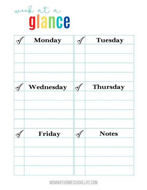 Week At A Glance Homeschool Planning Printables Free Calendar