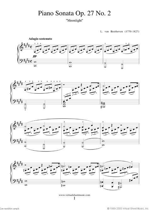 The sonata got its name when poet ludwig rellstab described the music as being 'like moonlight shining on a lake' in 1832. Beethoven - Moonlight Sonata Sheet Music Op.27 No.2 for piano