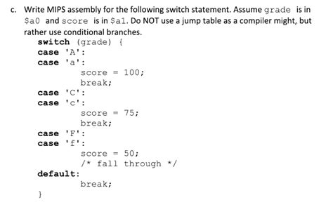 Solved Write Mips Assembly For The Following Switch Chegg Com