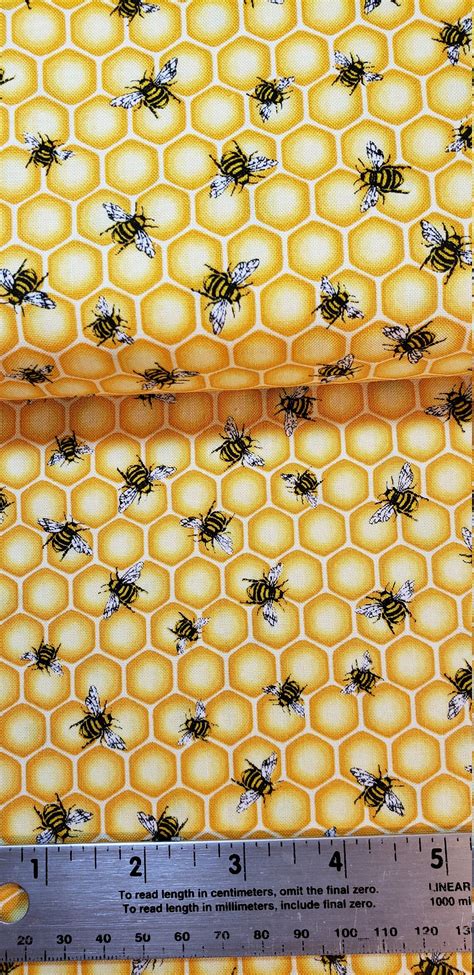Bee On Honeycomb Premium Fabric By The Yard 100 Cotton For Etsy
