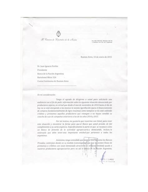 Carta Al Presidente Del Banco Nación Argentina