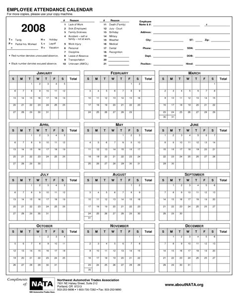 Excel Employee Attendance Calendar Template Printable Calendar