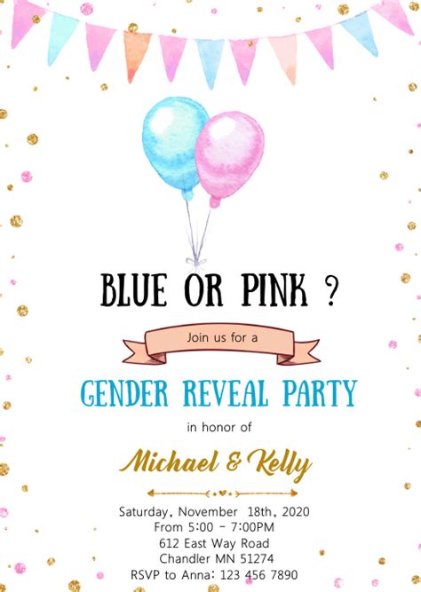 Balloon Gender Reveal Invitation Template Postermywall