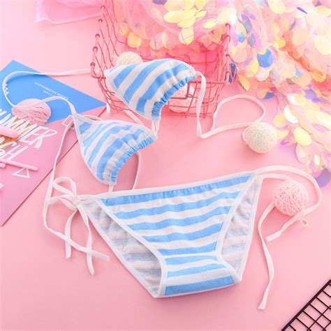 free size japanese anime style stripe lingerie bra set cotton harajuku
