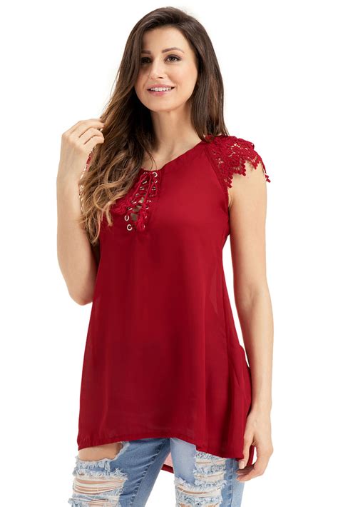 This thread is auto posted at 6am utc every tuesday. Womens Wine Red Lace Sleeves Lace up Tunic Top