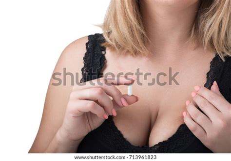 Sexy Woman Big Boobs Holding Pill Stock Photo Shutterstock