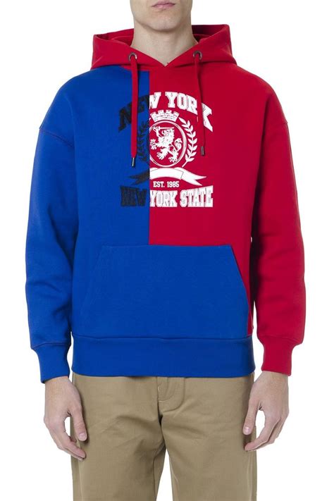 Tommy Hilfiger Blue And Red Color Block Hoodie Tommyhilfiger Cloth