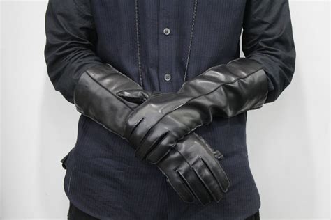 Ann Demeulemeester Long Leather Gloves For Men Long Black Gloves