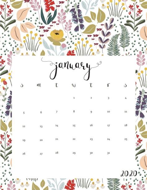 Cute January 2020 Calendar Design Calendar Design Free Printable
