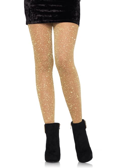 Leg Avenue Womens Lurex Sparkly Shiny Glitter Footed Tights Gold 1