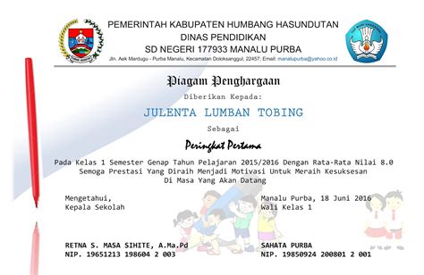 Template Piagam Penghargaan Untuk Juara Kelas