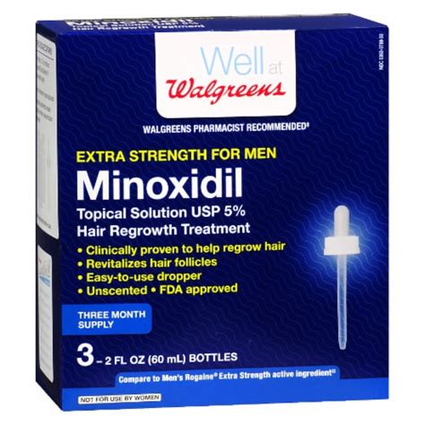 Walgreens Men S Extra Strength Minoxidil Hair Regrowth Treatment 3 Ct 2 Fl Oz Kroger