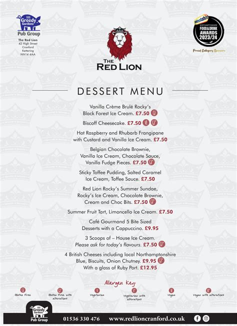Food And Drink Menus At The Red Lion The Red Lion Cranford
