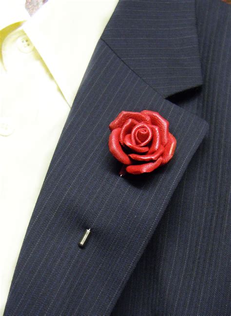 Red Rose Lapel Flower Pin Leather Flower Brooch Pin Grooms Boutonniere