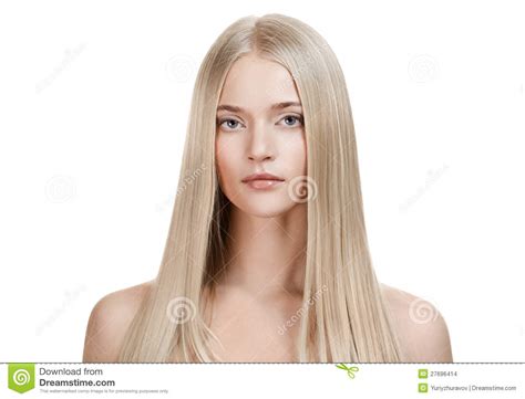 Beautiful Blonde Girl Healthy Long Hair Stock Photo