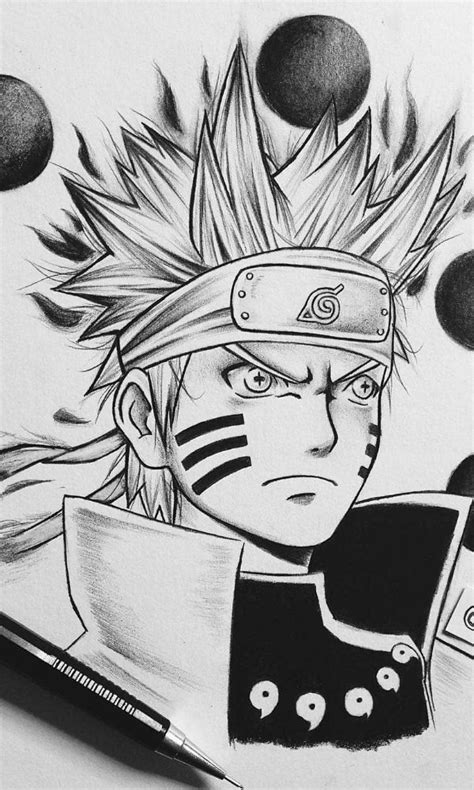 A Pencil Drawing Of Naruto From The Anime