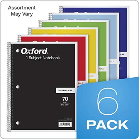 Oxford Spiral Notebook 6 Pack 1 Subject College Ruled Paper 8 X 10 1