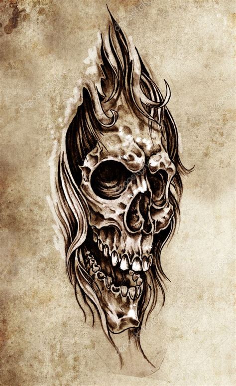 Sketch Of Tattoo Art Skull Head Illustration Vintage Style — Stock