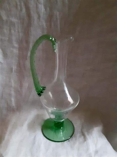 Vintage Hand Blown Pitcher Green Glass 11 Inches Tall Pontil Etsy