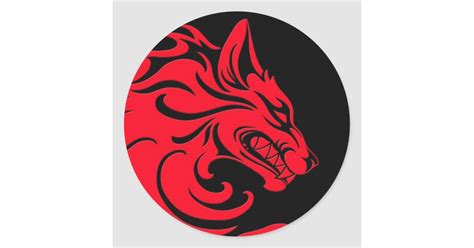 Aggressive Red And Black Tribal Wolf Classic Round Sticker