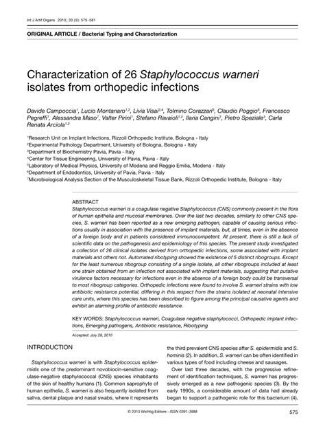 Pdf Characterization Of 26 Staphylococcus Warneri Isolates From