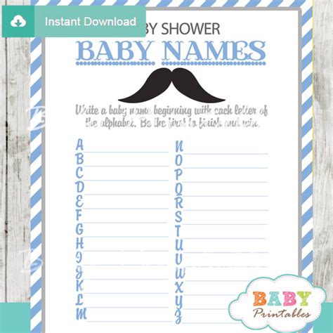 It celebrates the delivery or expected birth of a child or the transformation of a woman into a mother. Blue Grey Mustache Baby Shower Games Bundle - D113