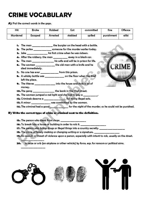 Crime Vocabulary Worksheet Free Esl Printable Worksheets Crime