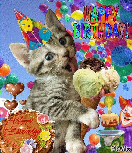Kitty Licking Ice Cream Happy Birthday  Pictures Photos And Images
