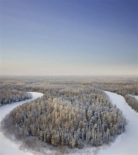 Top View Forest River In A Frosty Day Stock Image Image Of Season