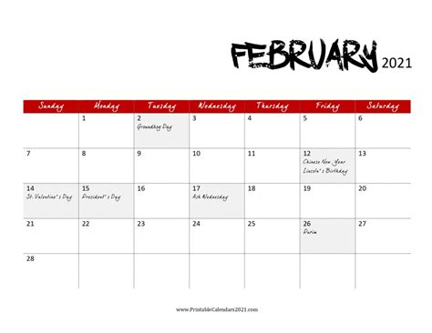 Pin this post for later. 65+ Free February 2021 Calendar Printable with Holidays ...