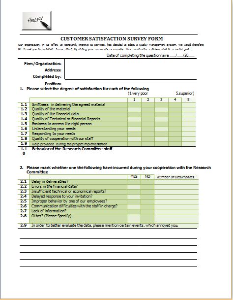 year customer survey form template ms word word