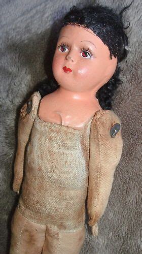 Old 12 Doll Composition Head Wstraw Stuffed Cloth Body Pin Joint Arms