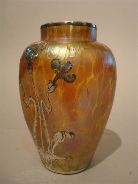 Art Nouveau Loetz Iridescent Glass Vase With Silver Overlay For Sale At 1stdibs