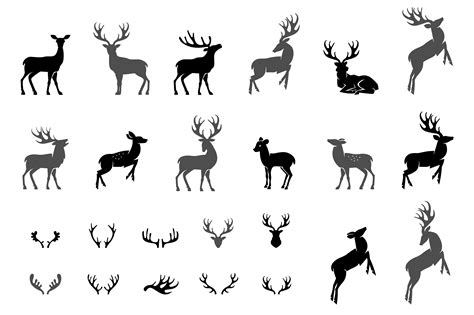 Deer Silhouettes On The White Backgr Deer Silhouette Deer Drawing