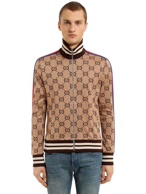 Gucci Gg Zipped Jacquard Track Jacket In Brown For Men Lyst