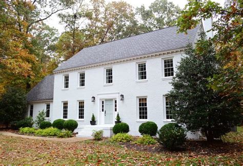 Limewash is made from crushed limestone, and is generally good for bricks and doesn't peel off over time as latex based paints. Painted Brick Home Exterior Makeover Before and After Ideas