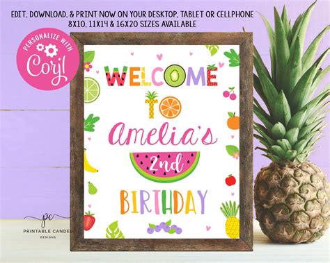 Twotti Frutti Welcome Sign Girl Birthday Party Tropical Summer Etsy