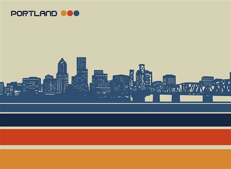 Portland Skyline Retro 2 Digital Art By Bekim M