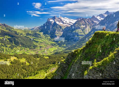 Grindelwald Valley Under Eiger Jungfrau And Monch Peeks In Swiss Alps