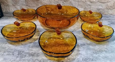 Vintage Hazel Atlas Orchard Amber Apple Bowl Set Of Picclick