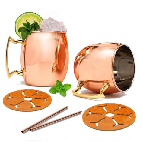 Buy Moscow Mule Copper Mugs Sets Of 2 Stainless Steel 16oz Solid Drinking Cups Smooth Finish