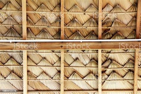 Wooden Roofing Frame And Thatch Roof Thatched Texture Background Stock