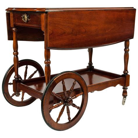 Vintage Wheeled Mahogany Wood Bar Cart For Sale At 1stdibs