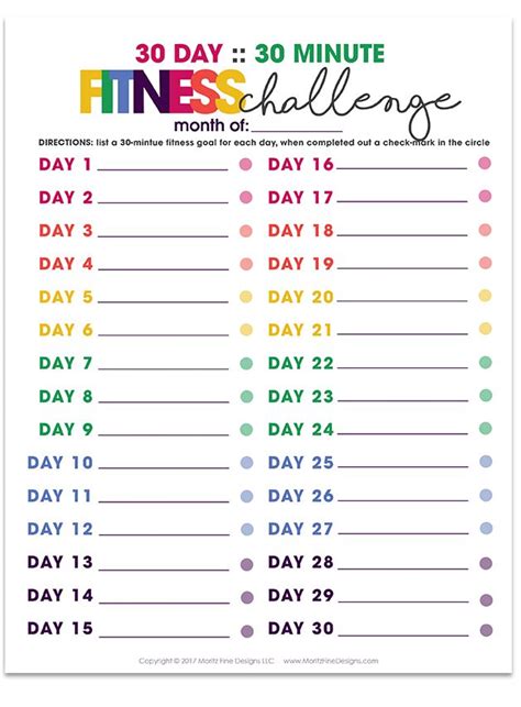 The 30 Day Fitness Challenge Is Shown In This Printable Poster Which