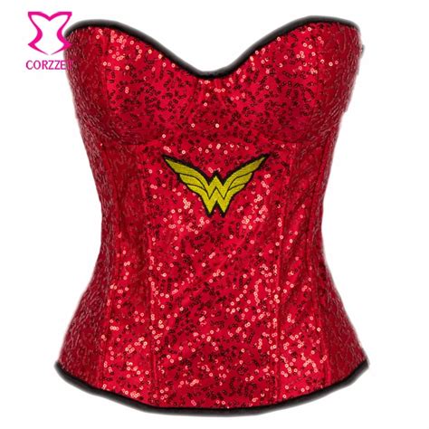 red sequin party wonder woman cosplay sexy corset gothic clothing corsets and bustiers burlesque